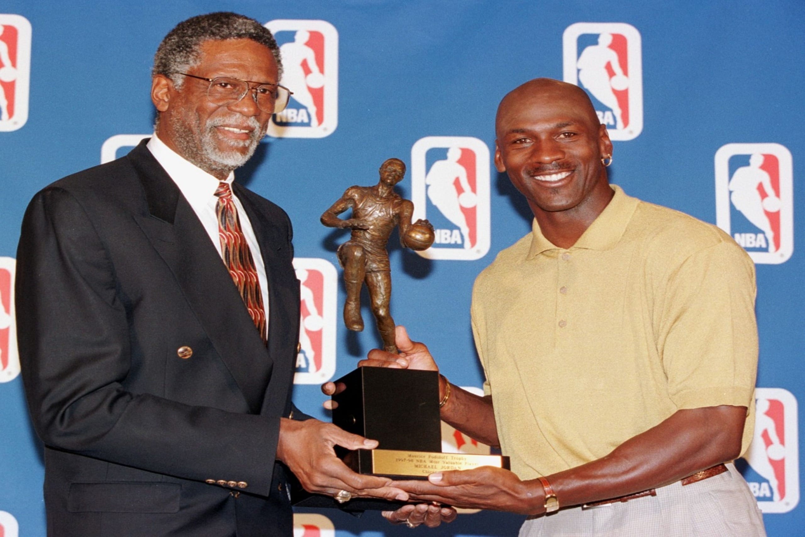 Bill Russell and Michael Jordan with NBA MVP
