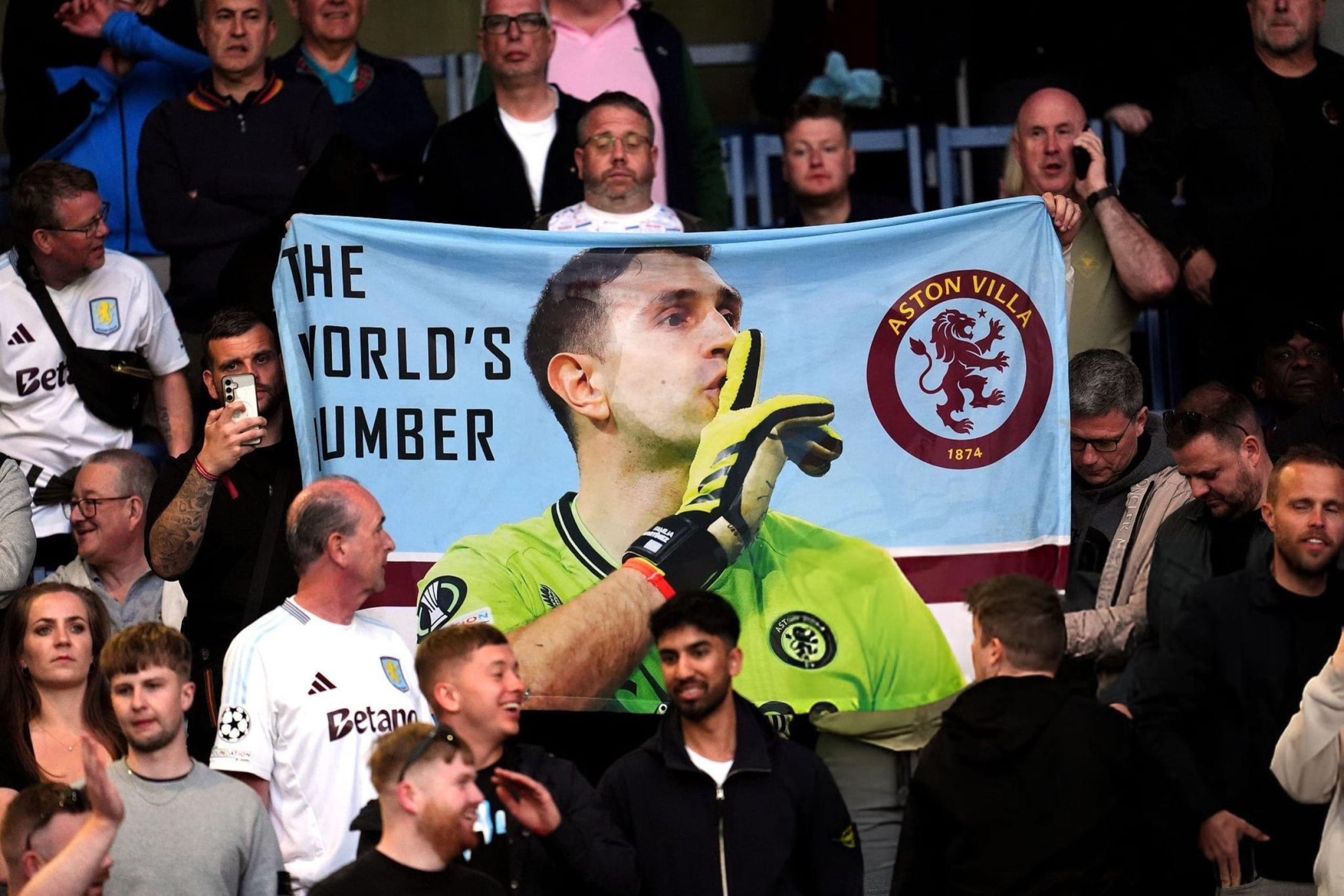 Fans showing support to Emiliano Martinez during Premier League game