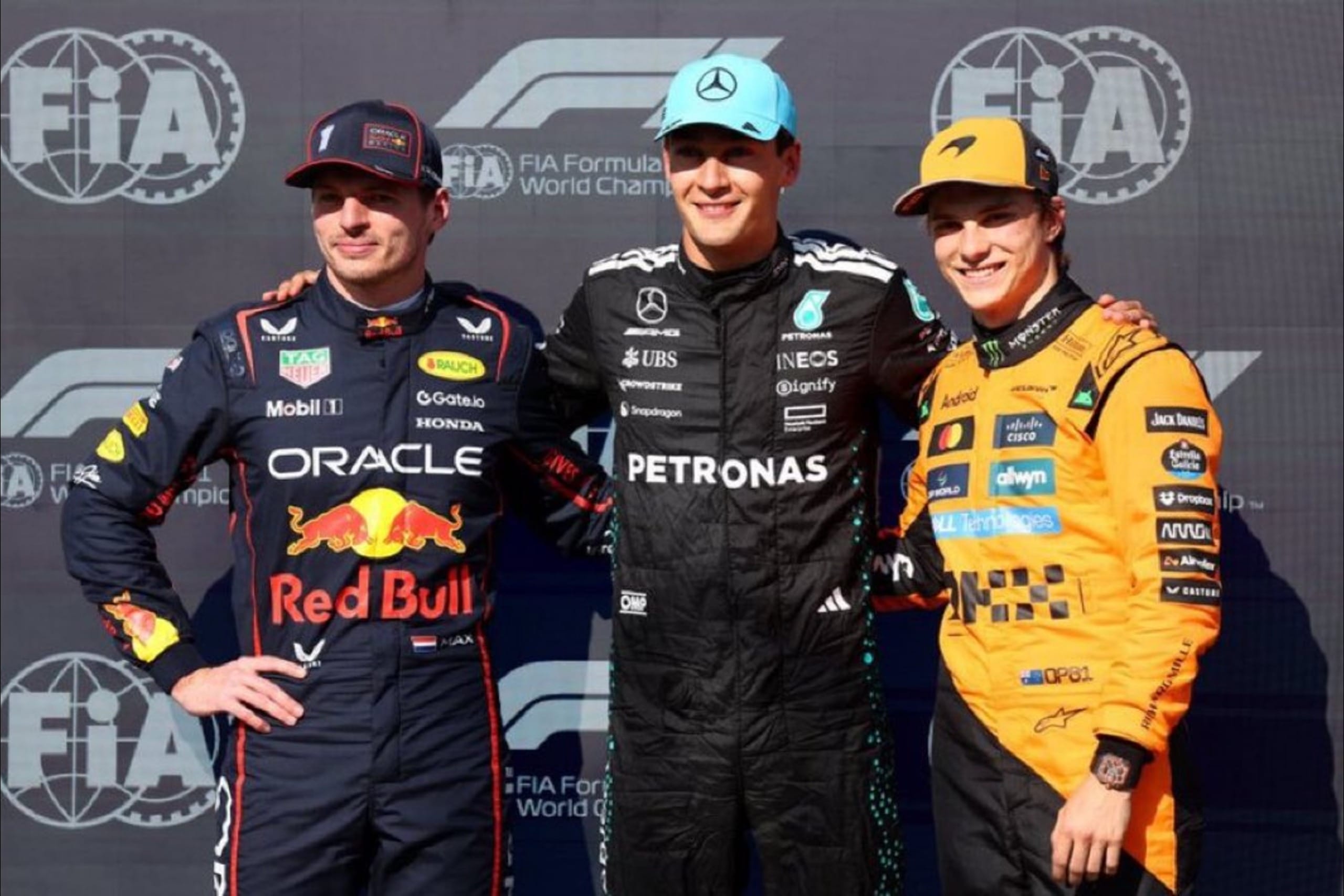 George Russell and Max Verstappen and Lando Norris at Canada GP 2025