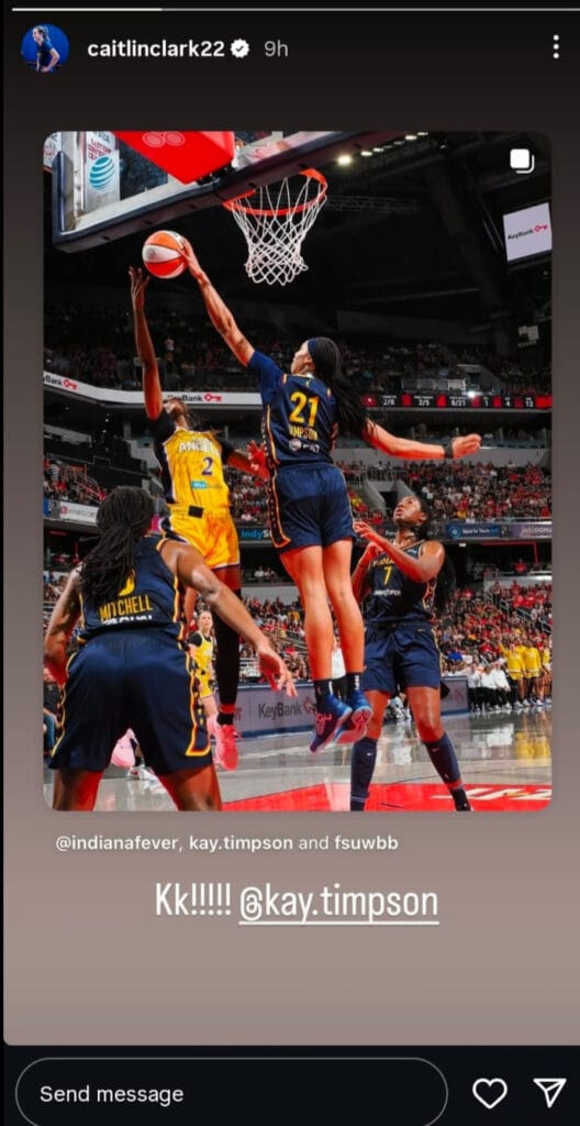 Screengrab of Instagram Story From Caitlin Clark - crosssportscentral.com Caitlin Clark Praise Hrr Rookie